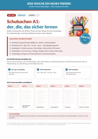 Cover: Schulsachen A1: der, die, das lernen